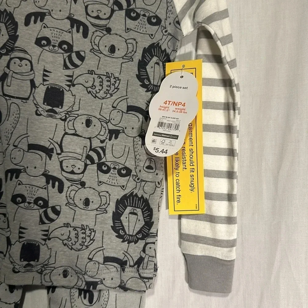 NWT wonder nation gray & black animal print long sleeve shirt & pants pajama set - Picture 3 of 3